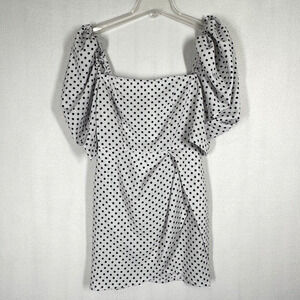 Pretty Little Thing Dress White Polka Dot Bodycon Puff Sleeve 4 Party Sexy NEW